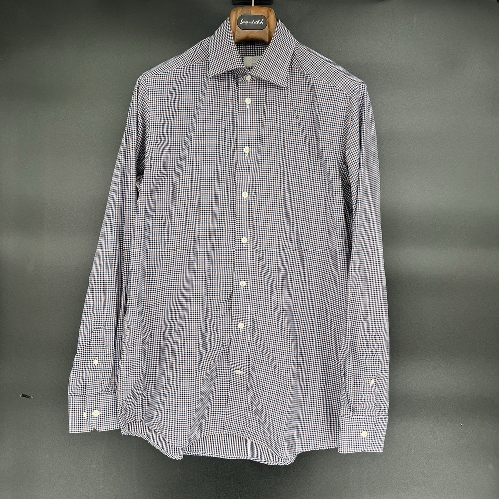 GORGEOUS $270 Eton of Sweden Red and Blue Check Dress Shirt Size 41, 16